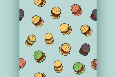 Burgers color outline isometric pattern