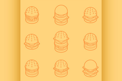 Burgers color outline isometric icons