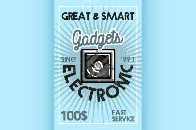 Color vintage electronic gadgets banner