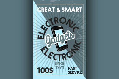Color vintage electronic gadgets banner