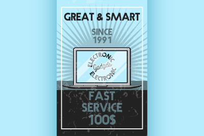 Color vintage electronic gadgets banner