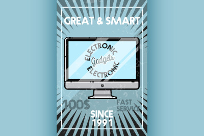 Color vintage electronic gadgets banner