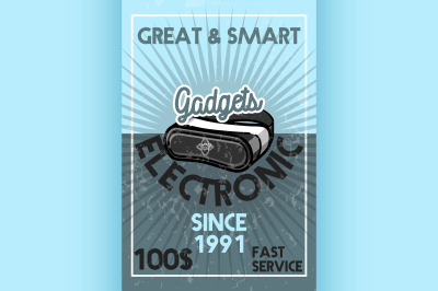 Color vintage electronic gadgets banner