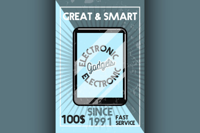 Color vintage electronic gadgets banner