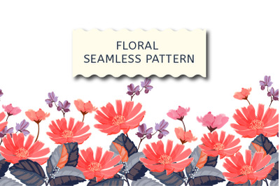 Floral seamless border with red flowers