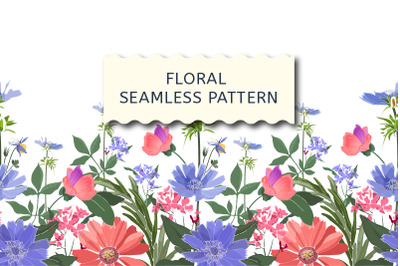 Floral seamless border, summer flowers