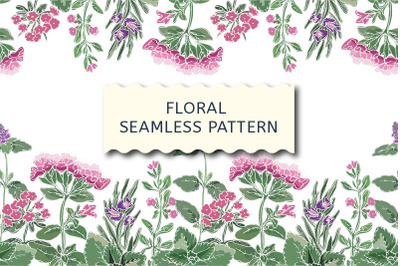 Vector floral seamless border, aroma herbs.