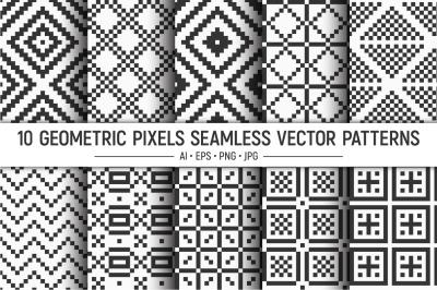 10 seamless geometric pixel squares vector patterns