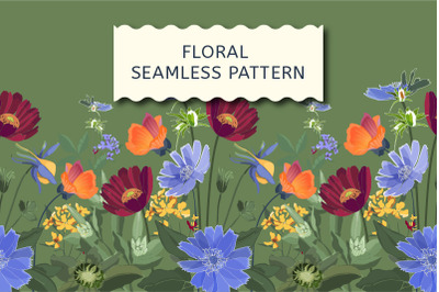 Floral seamless border on green.