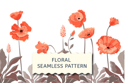 Floral seamless border with California poppy flowers.