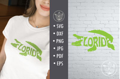 Florida in alligator shape svg cut file, lettering design