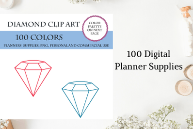 100 Diamonds Clipart&2C; Gemstone clipart&2C; Diamond planner sticker