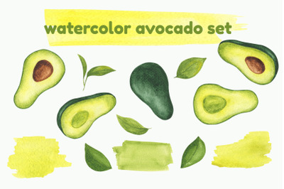 Watercolor avocado set