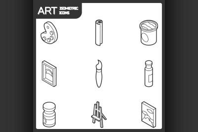 Art outline isometric icons set