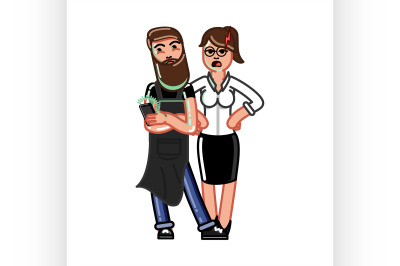 Hipster baristas. Hand drawn style.