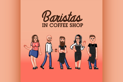 Hipster baristas concept. Hand drawn style.