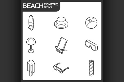 Beach outline isometric icons