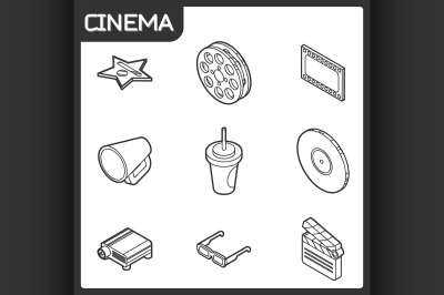 Cinema outline isometric icons