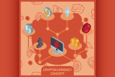 Cryptocurrency color isometric concept