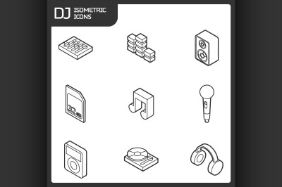 DJ outline isometric icons