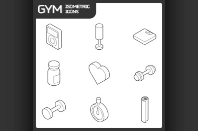 Gym outline isometric icons