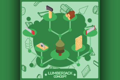 Lumberjack color isometric concept icons