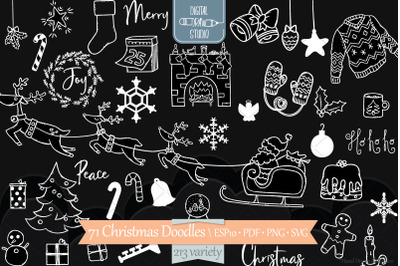 Hand Drawn Christmas Doodles | New Year Holiday | White