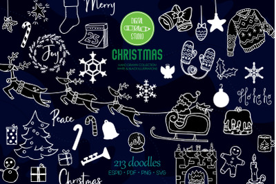 Hand Drawn Christmas Doodles | New Year Holiday | White