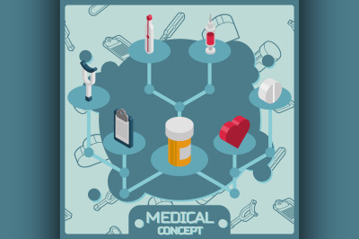 Medical color isometric concept icons