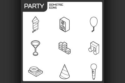 Party outline isometric icons set