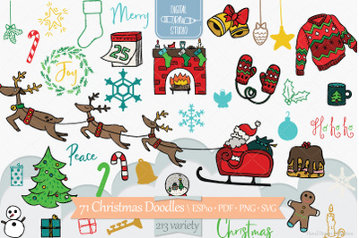 Hand Drawn Christmas Doodles | New Year Holiday | Colored