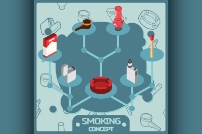 Smoking color isometric concept icons