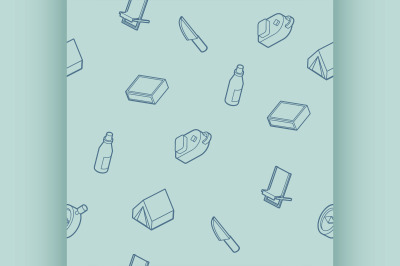 Survival kit outline isometric icons pattern