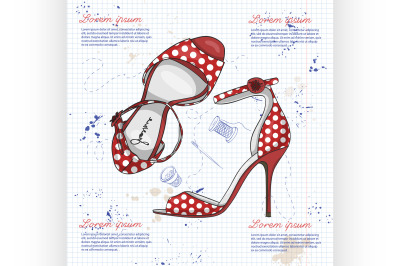 Fashion vector sketch womens shoes.