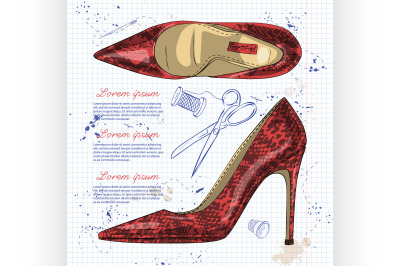 Fashion vector sketch womens shoes.