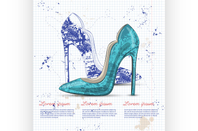 Fashion vector sketch womens shoes.