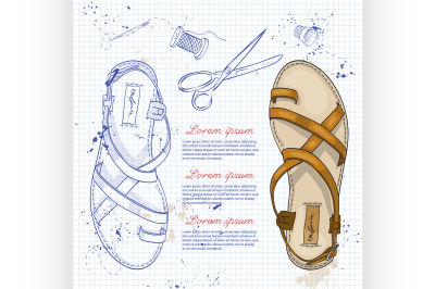 Fashion vector sketch womens shoes.