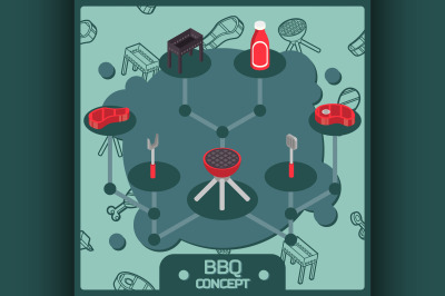 BBQ color isometric concept icons