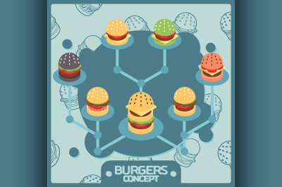 Burgers color isometric concept icons