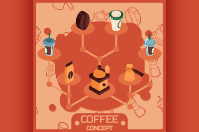 Coffee color isometric concept icons