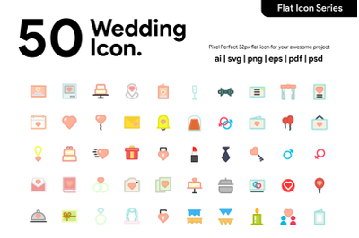 50 Wedding Icon Flat