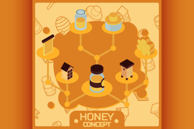 Honey color isometric concept icons