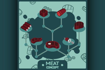 Meat color isometric concept icons