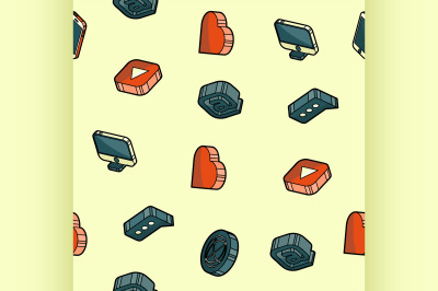 Media outline isometric icons pattern