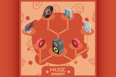 Music color isometric concept icons