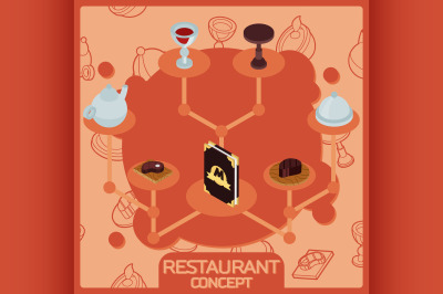 Restaurant color isometric concept icons