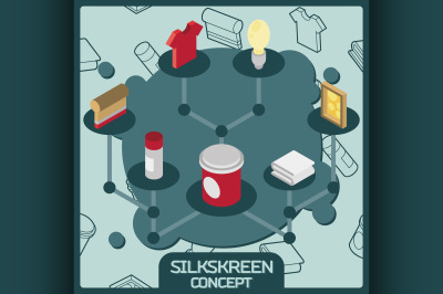 Silkskreen color isometric concept icons