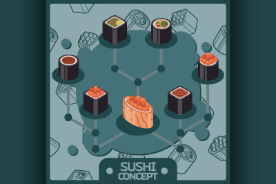 Sushi color isomeric concept icons