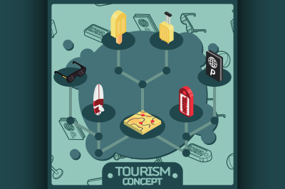 Tourism color isometric concept icons