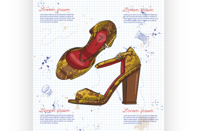 Fashion vector sketch womens shoes.